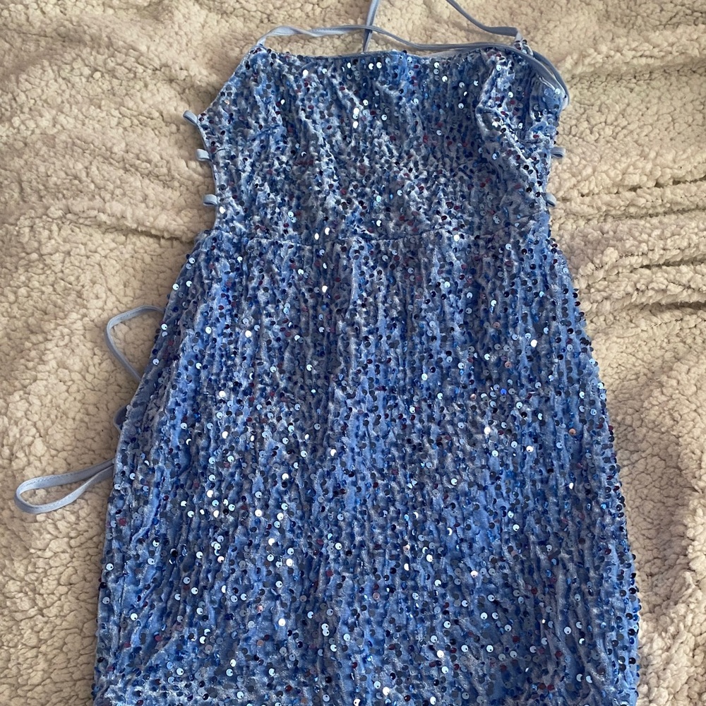 Juniors Short Small Sparkly Blue Formal Dress
